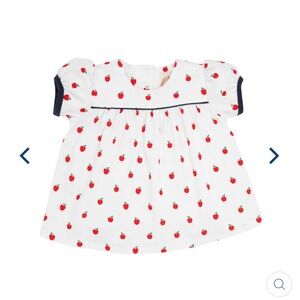 TBBC Puff Sleeve Dowell Day Top 
Egerton Apples with Nantucket Navy